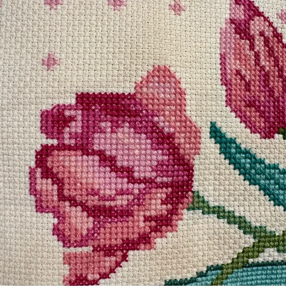 Vtg‎ Floral Cross-Stitch Needlepoint Tapestry Pillow Easter 15x16 Cottagecore